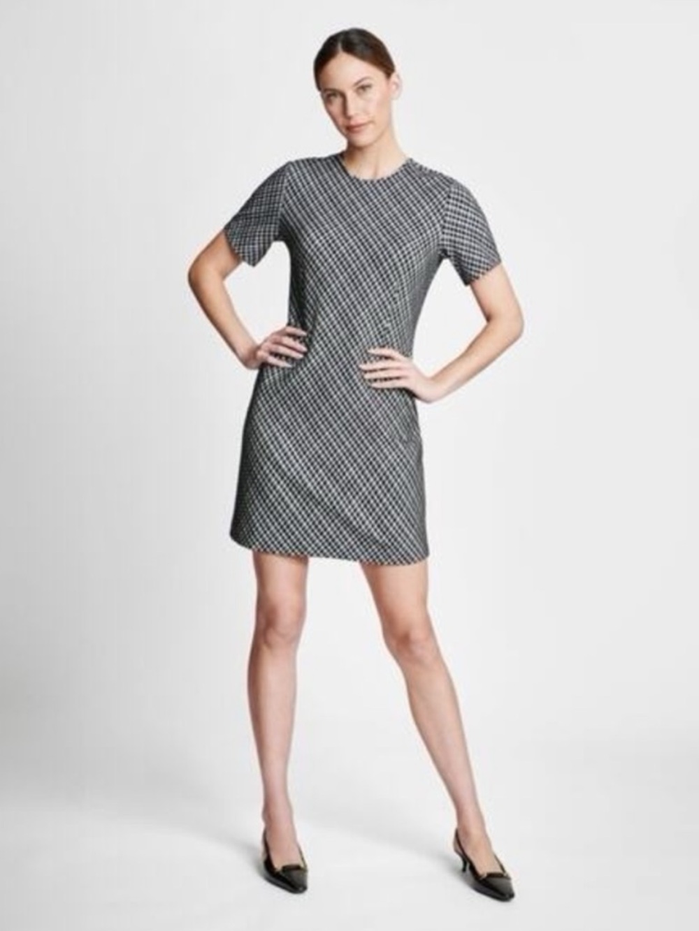NWT SPANX Dress Ponte Stretch Mini Dress Plaid Black White Size XL